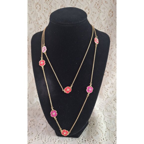 EUC Kate Spade Flutter Floral Scatter Long Gold-tone Necklace - Picture 1 of 9